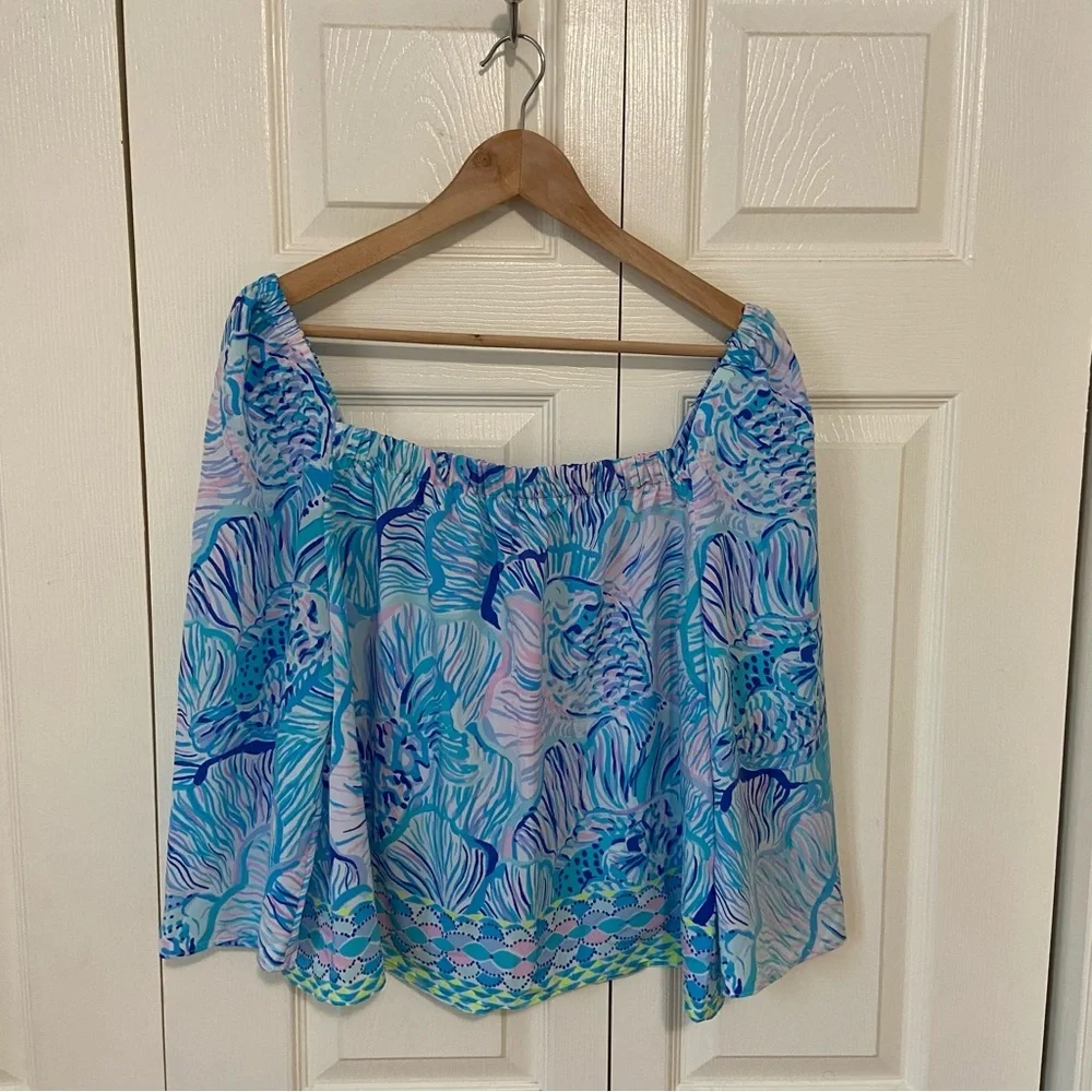 Lilly Pulitzer NWT Lizzie Bermuda Blue Fishful Thinking Blue Lilac Blouse Top M - Picture 3 of 10